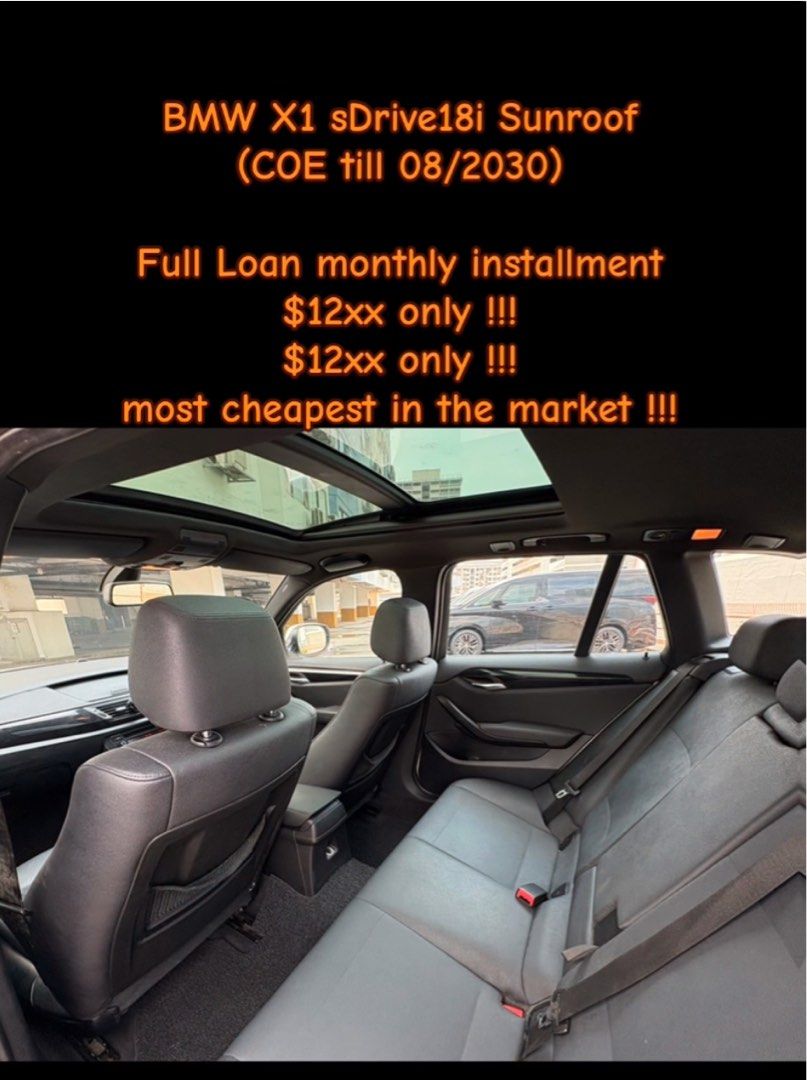 BMW X1 sDrive18i Sunroof Auto (Category: Used Cars) located in Singapore. Submitted by used_car_wholesale_centre (Listing ID 1370881353, Image 3). Description: BMW X1 sDrive18i Sunroof (COE till 08/2030) For sale $56888 Most cheapest in SG !!! (Short term user are welcome) !!! $0 driveway available!!! PHV are welcome ❗ 💯 % loan approved ❗ In-House loan or Bank Loan welcome !! Fast and Easy Loan Approval! We have more 80units cars for sale. All c
