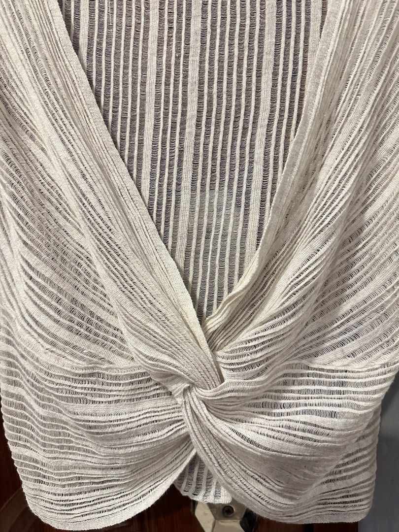 Boho Sheer Thin Knit Front Twist blouse/ cover up (Category: Others Tops) located in Makati City. Submitted by room1co (Listing ID 1370858585, Image 2). Description: Never been used. May be used as beach top cover. MOP BPI .