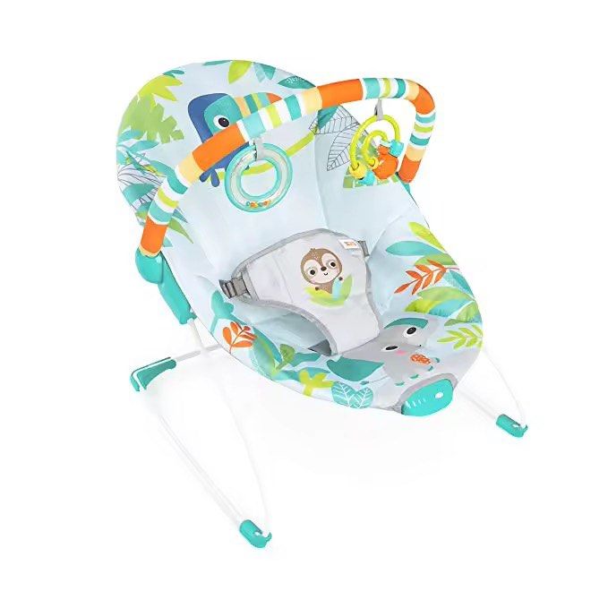 Bright starts Rainforest Vibes Vibrating Bouncer (Category: Infant Playtime) located in General Trias. Submitted by whimsylist (Listing ID 1370879086, Image 3). Description: Bright starts Baby Bouncer Design: Rainforest Age: 0month to 12nonths Battery operated bouncer .