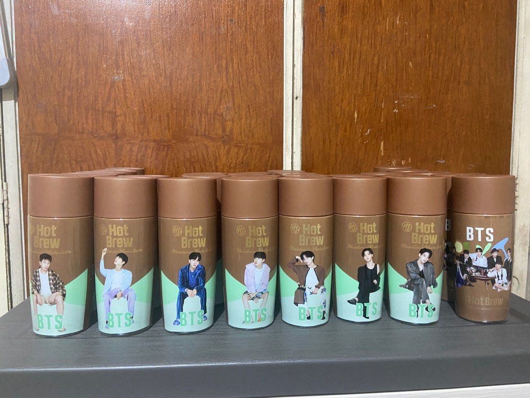 BTS Hot Brew By Babinsky Macadamia All Bottles (Bottles only) (Category: Beverages) located in Quezon City. Submitted by addeclutter (Listing ID 1370865102, Image 1). Description: BTS Healthy & Beauty Hot Brew Macadamia Bottles Take all bottles. RM - 5pcs Jin - 2pcs Suga - 3pcs J-Hope - 3pcs V - 4pcs Jimin - 2pcs Jungkook - 3pcs OT7 - 5pcs.