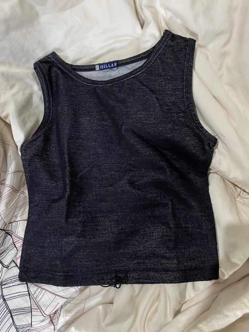 Crop Top tank top hitam abu tua y2k dalaman grunge style coded sleeveless  ketekan fit body bisa diserut