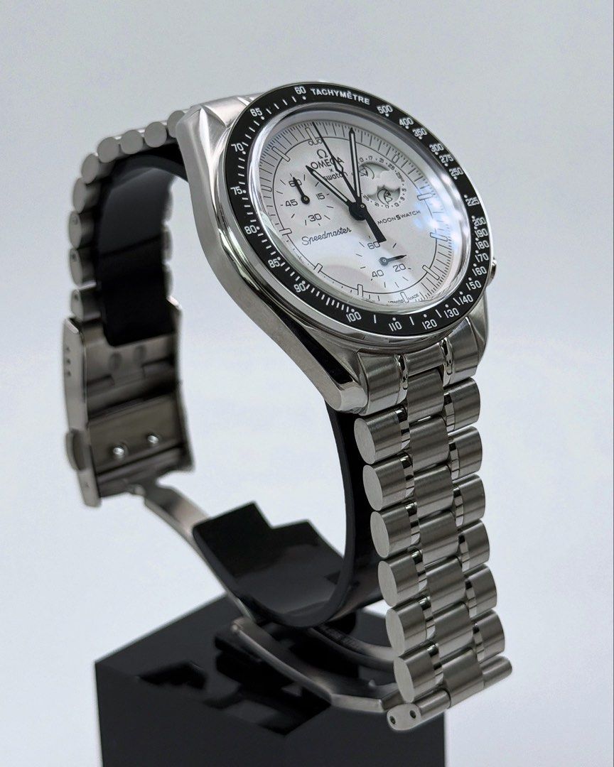 Ohmega Stor Custom Omega Mod 42mm White Snoopy Omega MoonSwatch Re-Cased Automatic ...