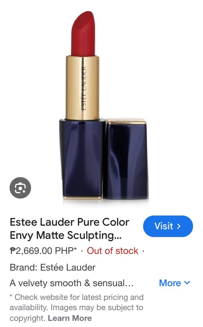 Estée Lauder Sculpting Lipstick (original) (Category: Makeup) located in Manila. Submitted by lev92139 (Listing ID 1370849779, Image 3). Description: Original Estée Lauder lipstick (Defiant Coral shade) RFS: Bought more than 1 piece of the same shade from company store last December 2024 Selling low for quick disposition.