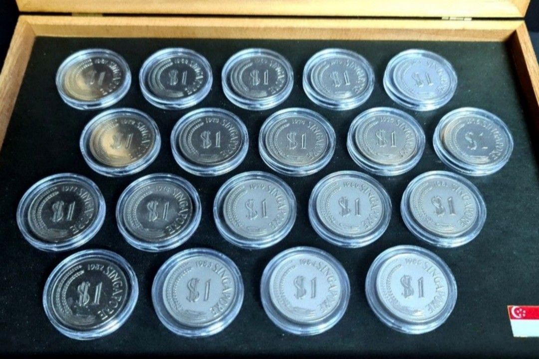 FULL 19 PIECE SET 1967-1985 $1-DOLLAR SINGAPORE LION HEAD COIN SERIES ...