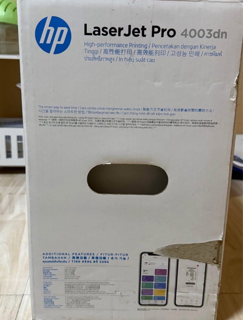 Laser Jet Pro 4003dn (Category: Printers, Scanners & Copiers) located in Manila. Submitted by martyjoash94904 (Listing ID 1370851444, Image 3). Description: BRAND NEW HP Laser Printer 4003dn Not used. Literally Brand new. Great Condition Issue: only minor stains on the case because of exposure to dust. Nothing else Payment: Cash, Gcash(with additional fees), or Bank transfers toner ink not included Price is still negotiable Original price: 22k-25