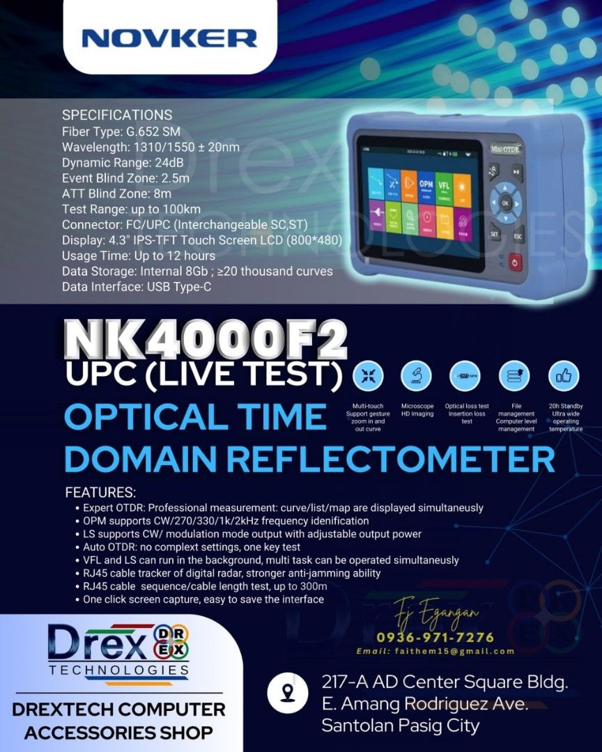 NK4000F2 UPC Live Testing OTDR (Category: Networking) located in Pasig City. Submitted by fjEgangan (Listing ID 1370818131, Image 1). Description: NK4000F2 UPC Live Testing OTDR 💯 Brand New 💯 7 days Replacement if Defective, 1 Year Warranty 💯 Direct supplier Available same day delivery or pick-up @ our store.. Mode of Payment: 🛵 Cash on delivery within NCR or nearby provinces 🛵 GCash / Bank Transfer 🛵 LBC (payment first of shipping fee for 