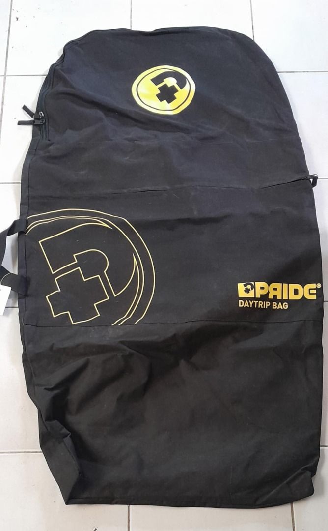 PRIDE daytrip surfing bodyboard bag (Category: Water Sports) located in Quezon City. Submitted by georgefrancis88 (Listing ID 1370906289, Image 1). Description: the daytrip bodyboard bag easily fits your board as well as fins wetsuit and towel in the front pocket. no issues QC commonwealth area .