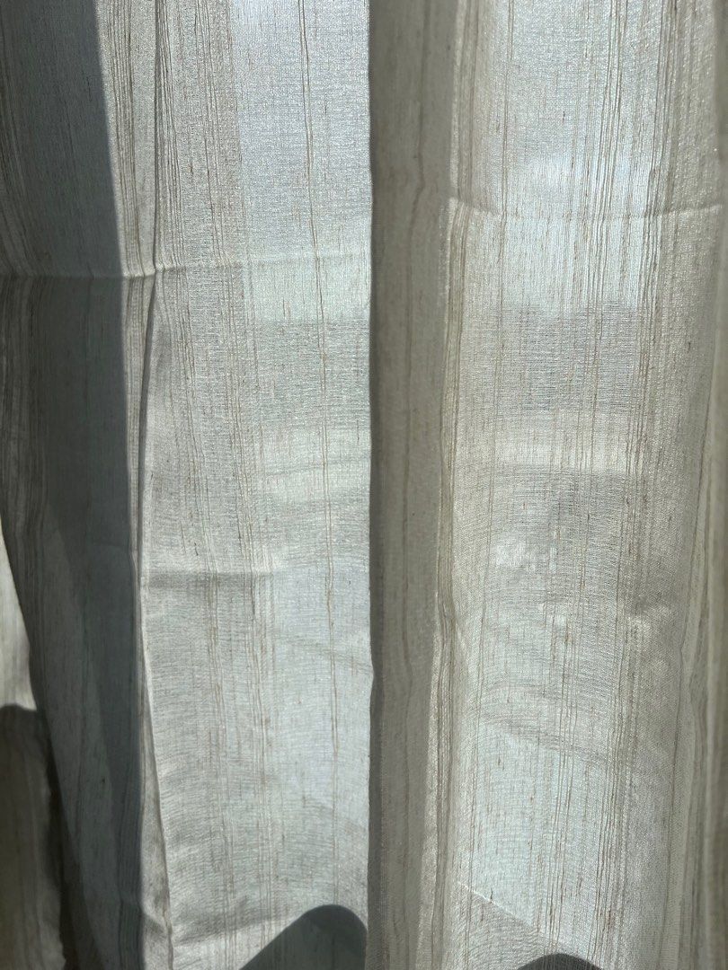 Sheer Beige Polyester Ringless Curtain (Category: Curtains & Blinds) located in Quezon City. Submitted by cath.declutters (Listing ID 1370870250, Image 2). Description: 100 x 200 cm Not negotiable Brand new. Got the wrong size. 450 each curtain.