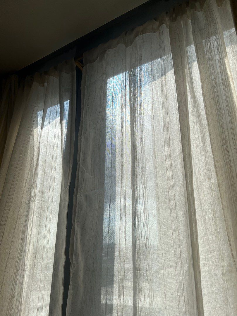 Sheer Beige Polyester Ringless Curtain (Category: Curtains & Blinds) located in Quezon City. Submitted by cath.declutters (Listing ID 1370870250, Image 1). Description: 100 x 200 cm Not negotiable Brand new. Got the wrong size. 450 each curtain.