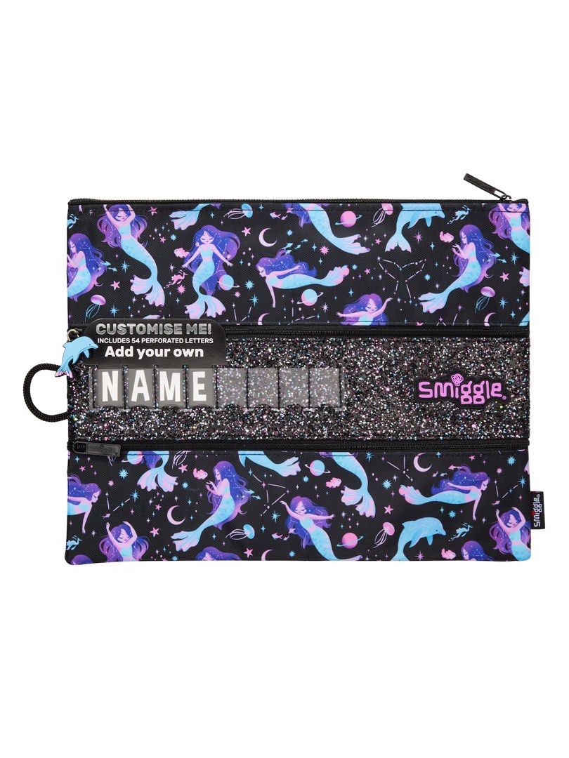 Smiggle Limitless A4 Pencil Case Customize Your Name Mermaid document pouch  clutch black bag book tempat pensil putri duyung tempat dokumen tempat