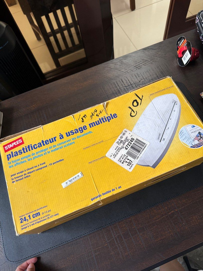 Staples 9.5" Thermal and Cold Multi Use Laminating Machine (17466) (Category: Office & Business Technology) located in Davao. Submitted by periwinklebaby (Listing ID 1370847688, Image 1). Description: 110V DM me if interested.