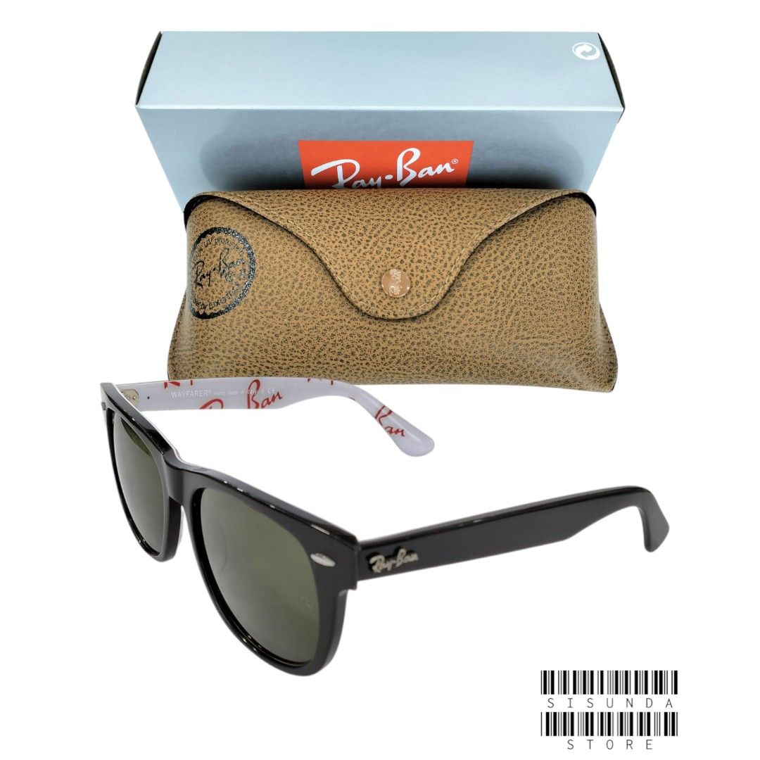 Sunglasses Ray Ban Wayfarer Print Logos White Red Size54 Made In