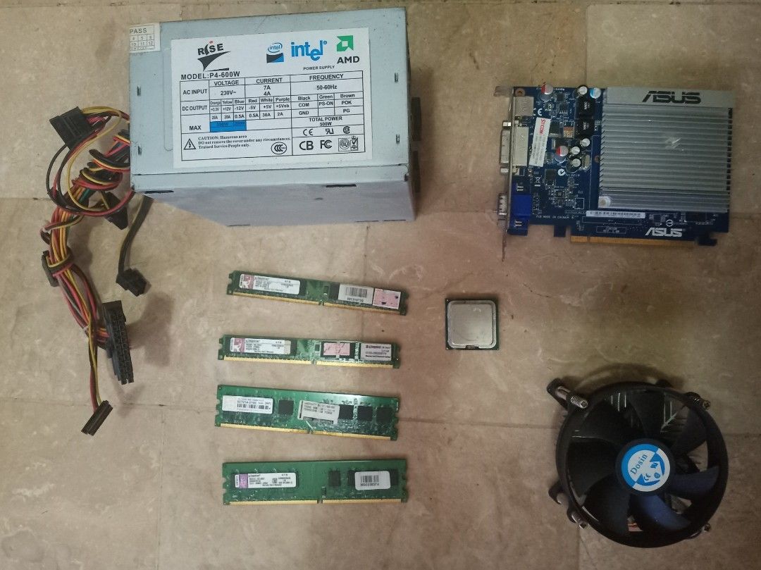 Intel i3, ASUS VGA, PSU, RAM & Fan (Category: Desktops) located in Paranaque City. Submitted by ajyl_animl (Listing ID 1368730803, Image 1). Description: Selling some parts from an old computer I upgraded. Includes: -Intel i3 CPU -ASUS VGA card -Rise P4-600 power supply -4 RAM sticks -Cooling fan These parts worked fine before I replaced them, but I’m not offering any warranty. Sold as-is, ideal if you need spare parts or a basic setup. Price is 