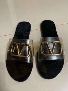 Valentino V logo Transparent PVC Slide Sandals