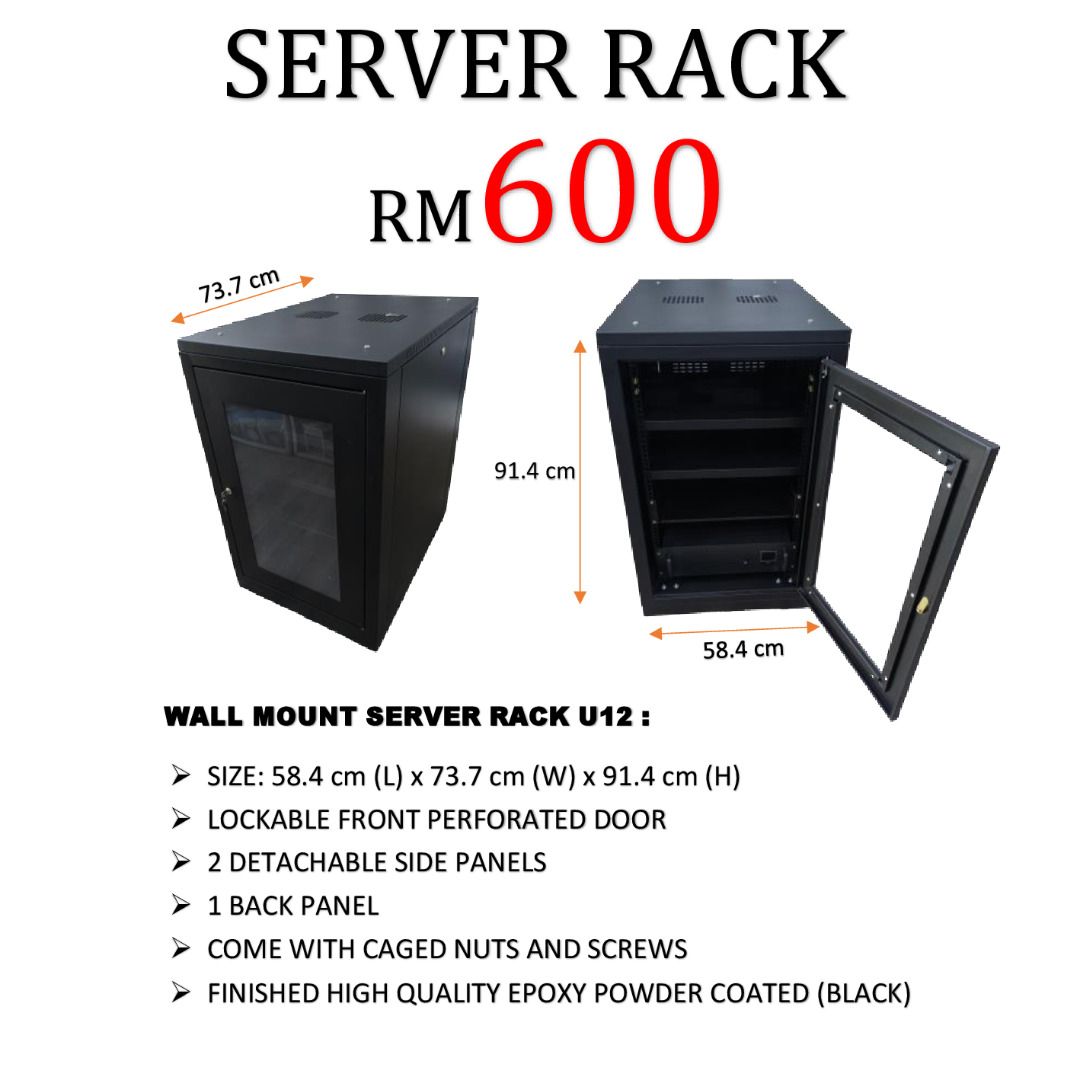 WALL MOUNT SERVER RACK SERVER RACK CCTV U12, Computers & Tech, Parts ...