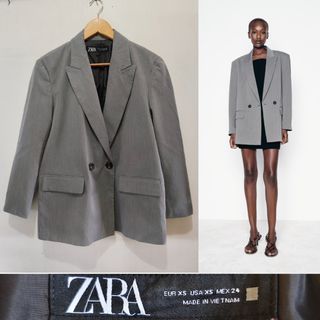 ZARA OVERSIZE DOUBLE-BREASTED BLAZER GRAY S-M