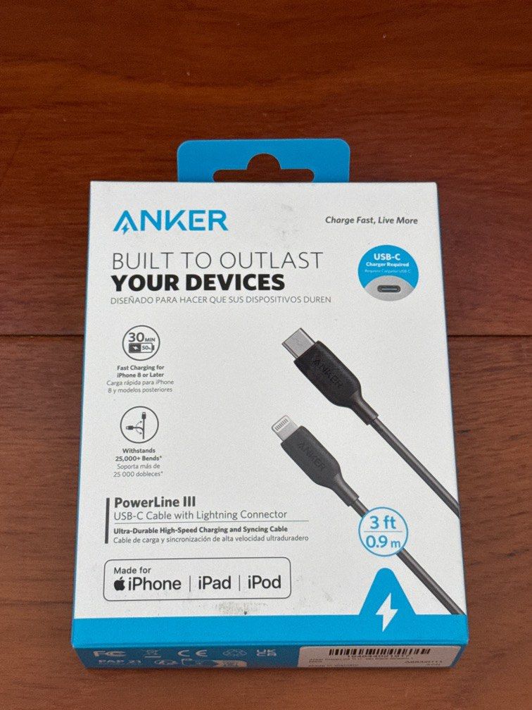 Anker Powerline 3 USB Type C Cable to Lightning Connector (Category: Chargers & Cables) located in Quezon City. Submitted by anjlco2017 (Listing ID 1371035902, Image 1). Description: Anker Powerline 3 USB Type C to Lightning Cable 3ft Brand New .