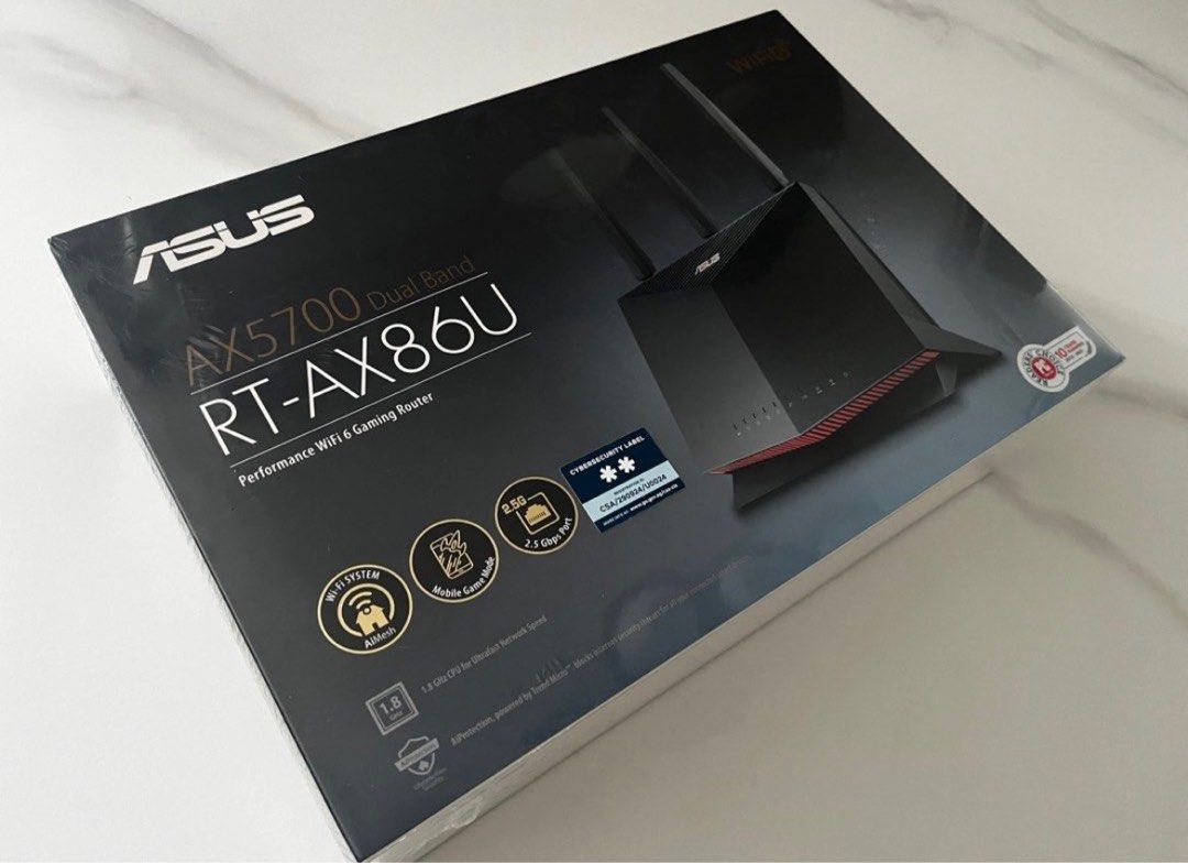 ASUS RT AX86U Router (Category: Networking) located in Singapore. Submitted by 88david (Listing ID 1371029516, Image 1). Description: Brand New.. not open yet.. Free delivery of price matched New-generation WiFi 6 - Enjoy ultrafast speeds up to 5700 Mbps with the latest WiFi 6 (802.11ax) and 160MHz channels Mobile Game Mode - Minimize lag and latency for mobile gaming with just a tap on the ASUS Router app True 2 Gbps wired and wireless speeds - 