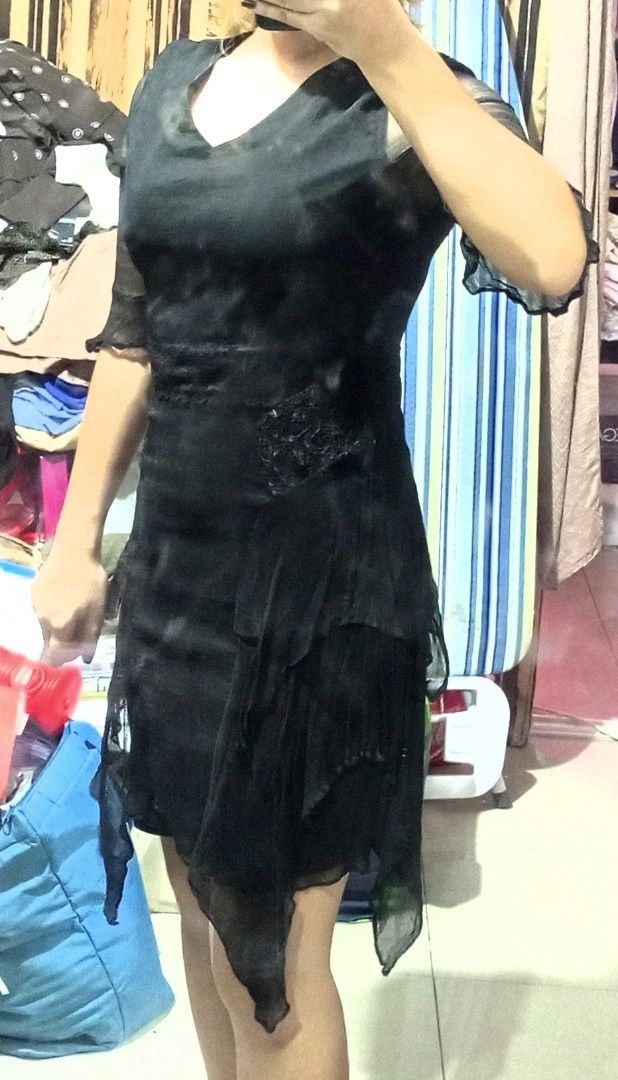 black flowy whimsigoth gothic witchy alt dress (Category: Dresses) located in Cebu City. Submitted by preloversrock (Listing ID 1366843597, Image 2). Description: used once sleeves and skirt have mesh/chiffon fabric details gothic goth whimsigoth alt alternative dark grunge emo witchy witch ruffled lettuce hem lace half sleeve pinterest it girl midi dress skirt knee length high.