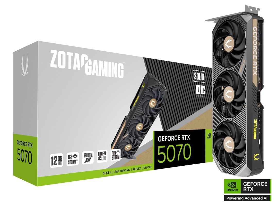Brand New Zotac 5070 Solid OC Free Delivery (Category: Computer Parts) located in Singapore. Submitted by anyhowwhack (Listing ID 1371028993, Image 1). Description: Brand new with box, bought at $949 3 year warranty, selling as regret the purchase, going to upgrade to 5070ti instead.