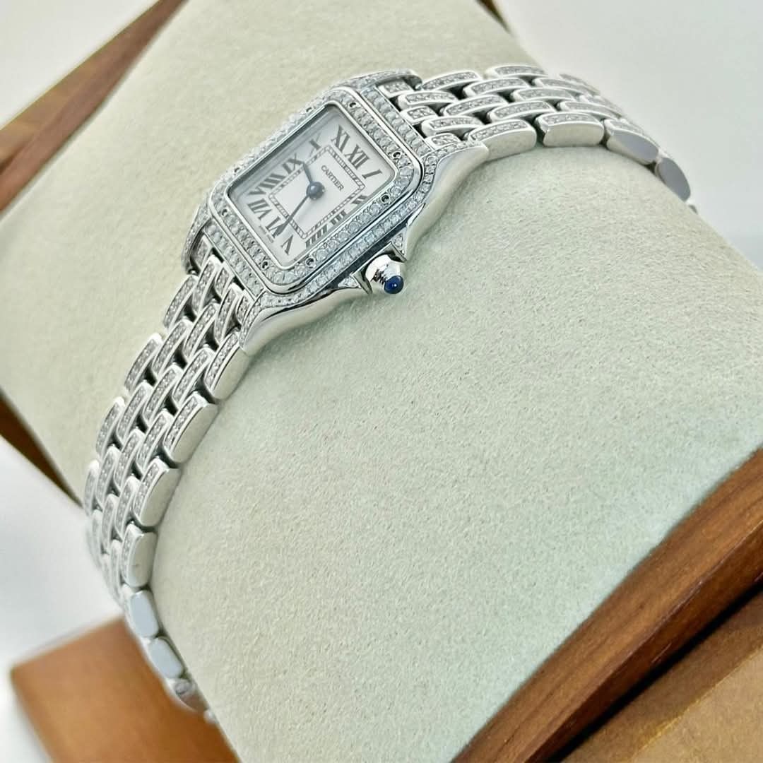 Cartier (Category: Luxury Watches) located in Makati City. Submitted by chauncy2021 (Listing ID 1371038586, Image 3). Description: 2017 Panthere Small Iced out Natural Diamonds 23mm x 30mm Ladies Quartz Movement Excellent Condition 9.9/10 Never worn since upgraded 💎 Complete Set (Watch, Double Box and International Warranty Card) 545,000 slightly negotiable ✨ Taguig City.