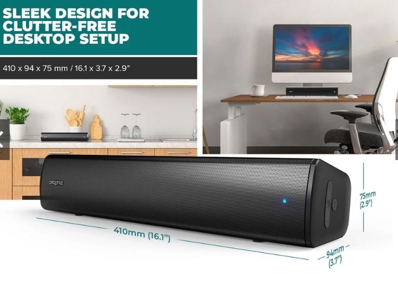 Creative Stage Air V2 - Compact Under-Monitor USB Soundbar with BT 5.3, up to 6 Hours of Playtime (Category: Soundbars, Speakers & Amplifiers) located in Singapore. Submitted by hypeandlux (Listing ID 1371115735, Image 2). Description: We have a lightly used Creative Soundbar for sale! Item comes with cable but no box! ENHANCE YOUR COMPUTER'S AUDIO WITH CREATIVE STAGE AIR V2 Built for an intimate setting like your desktop, the Creative Stage Air 