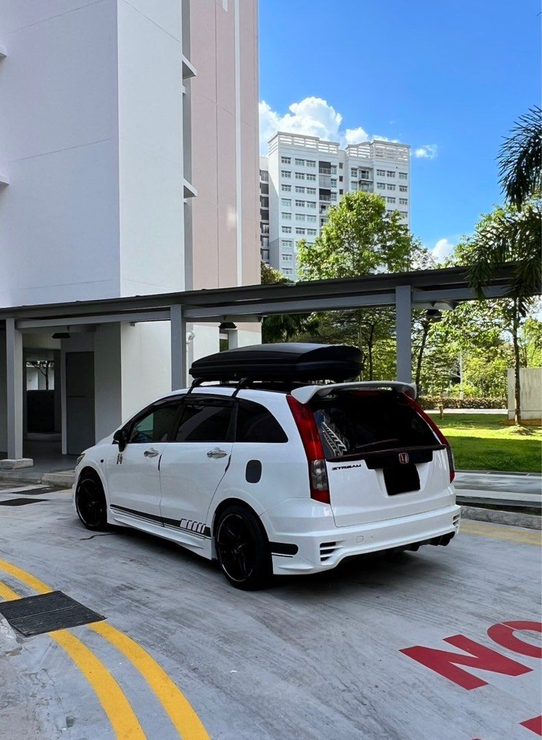 Honda Stream 1.8 (A) (Category: Used Cars) located in Singapore. Submitted by GoodSalesDepartment (Listing ID 1365659368, Image 1). Description: Super Good Condition Honda Stream RN6 with MUGEN Bodykit. Replaced most of the parts. Engine and gearbox gasket all replaced. Wear and tear all replaced. Engine mounting all replaced. Spark plug all replaced and ignition coil. BC coilover. New IU. CF steering wheel. CF bonnet. Android player. Unique Cent