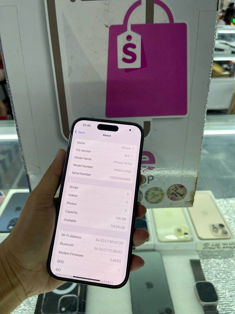 iphone 14 pro 128gb 2ndhand (Category: iPhone 14 Series) located in Cainta. Submitted by vine_gadget_shop (Listing ID 1371055115, Image 3). Description: iphone 14 pro 128gb 2ndhand factory unlock ntc variant with box and cord replaced pick up store greenhills shopping center we accept trade in we accepy credit card and ggives installment we do cod and door to door we ship nationwide for fast transaction call 09277368323 look for vine visit my fb 