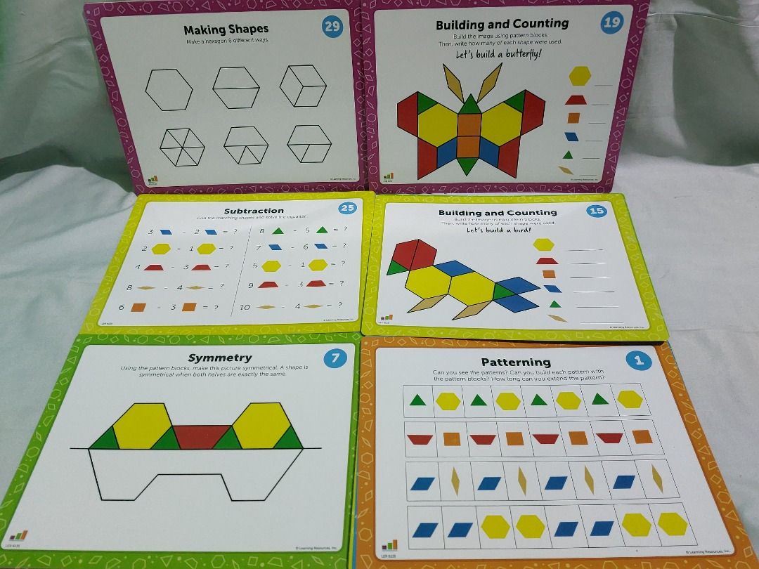 Learning Resources Pattern Block Design Cards (Category: Educational & Learning Toys) located in Paranaque City. Submitted by ca.firstonlinebiz (Listing ID 1371049010, Image 3). Description: Preloved Learning Resources Pattern Block Design Cards 20 double sided cards + 20 double-sided geometric cards cards only Loc. Greenheights Parañaque Open for shipping lalamove jnt or flash Gcash, Maya, BPI payment.