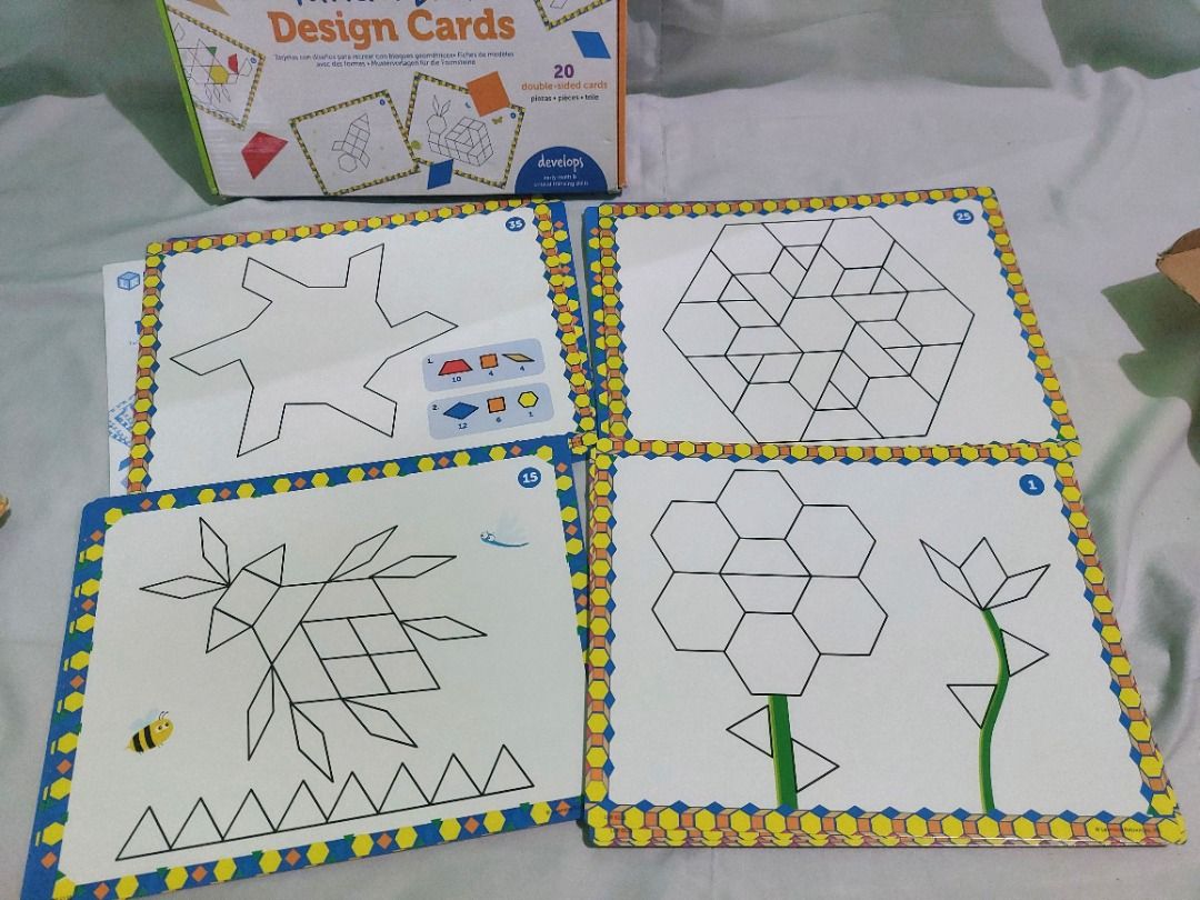 Learning Resources Pattern Block Design Cards (Category: Educational & Learning Toys) located in Paranaque City. Submitted by ca.firstonlinebiz (Listing ID 1371049010, Image 2). Description: Preloved Learning Resources Pattern Block Design Cards 20 double sided cards + 20 double-sided geometric cards cards only Loc. Greenheights Parañaque Open for shipping lalamove jnt or flash Gcash, Maya, BPI payment.