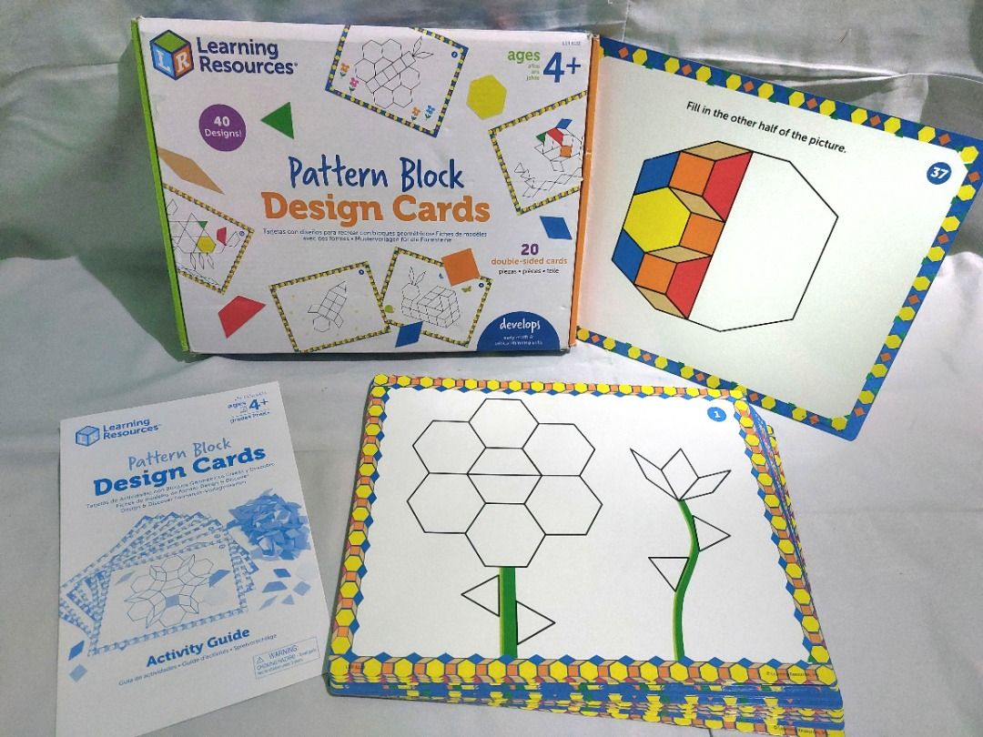 Learning Resources Pattern Block Design Cards (Category: Educational & Learning Toys) located in Paranaque City. Submitted by ca.firstonlinebiz (Listing ID 1371049010, Image 1). Description: Preloved Learning Resources Pattern Block Design Cards 20 double sided cards + 20 double-sided geometric cards cards only Loc. Greenheights Parañaque Open for shipping lalamove jnt or flash Gcash, Maya, BPI payment.