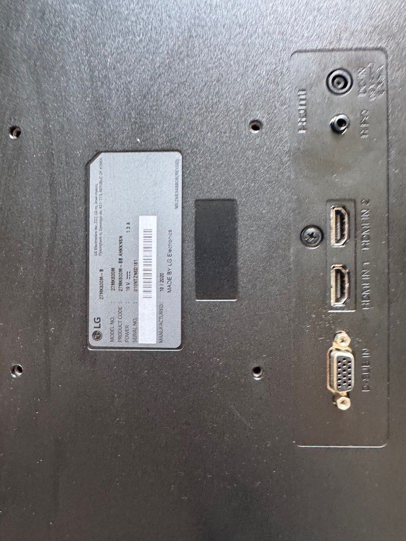 LG 27-inch 1080p Monitor with power cable (Category: Monitor Screens) located in Singapore. Submitted by 11316001216127 (Listing ID 1371002202, Image 2). Description: LG 27-inch monitor: 27MK600M-B Bought at 200SGD, barely used and now I am moving out soon and thus I sell at a strong discount. Class Full HD IPS LED Monitor with Radeon FreeSync™ (27 » Diagonal) .