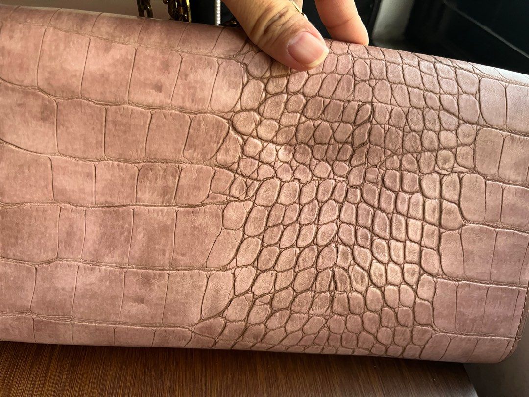 Mario Valentino audrey clutch bag (Category: Clutches) located in Calamba. Submitted by rosychix (Listing ID 1371096798, Image 3). Description: Pre-loved item Color: old rose Crocs leather has fadings on the sling .