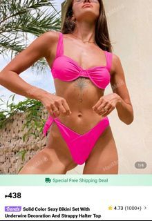 MEDIUM SHEIN PINK Sexy Bikini Set With Underwire Decoration And Strappy Halter Top