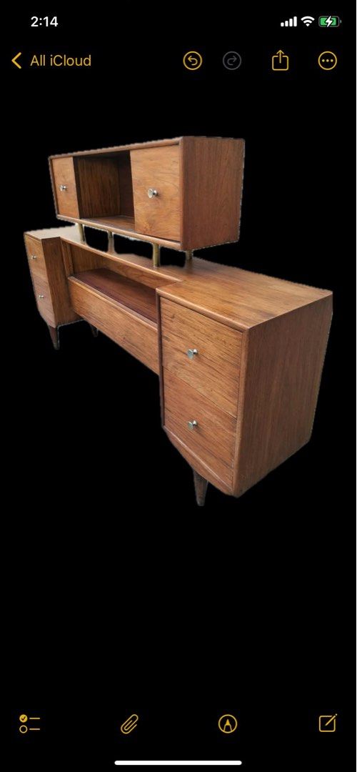Narra Headboard/ Console Table (Category: Tables & Sets) located in Quezon City. Submitted by gasboy27 (Listing ID 1371098619, Image 2). Description: Midcentury Narra Headboard Newly restored Narra Headbaord in matte natural finish. This can also be used as a console accent table which can be placed in living rooms or hallways. It comes with small drawers and storage areas Dimensions: 70 x 14 x 45H inches .