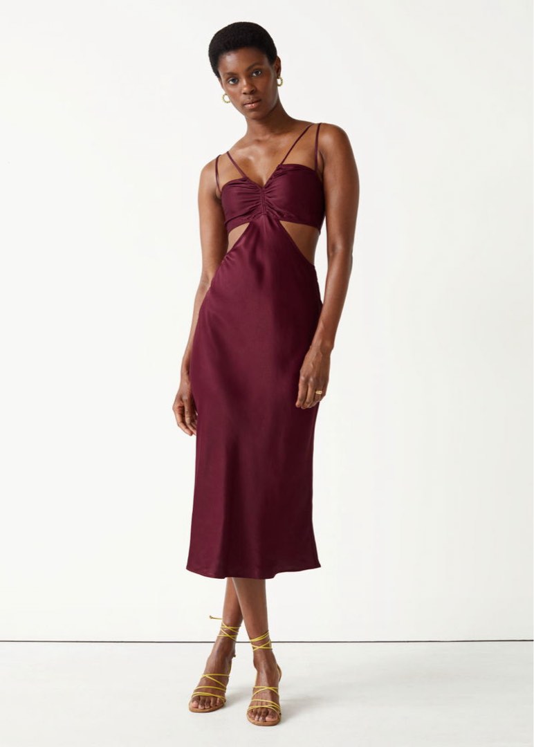 & other stories bias cut satin midi dress & Other Stories Bias Cut Satin Midi Dress in Gray
