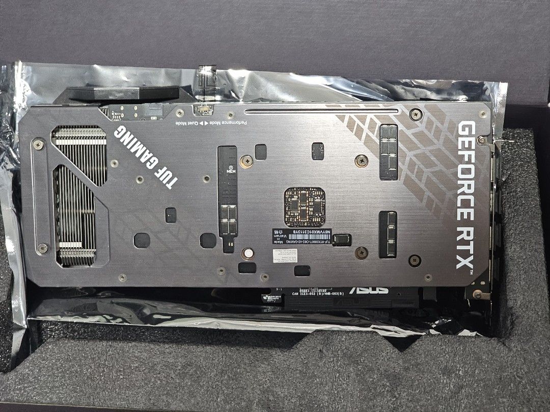 RTX 3060ti Asus Tuf (Category: Computer Parts) located in Singapore. Submitted by shop.angela (Listing ID 1371154745, Image 3). Description: Asus Tuf 3060ti v2 LHR, lightly used on weekends gaming. In good condition with original box and anti-static bag. Able to output 100 fps+ on RDR2 in ultrawide 2k gaming. Selling only because I bought a new GPU. Meet up at City Hall / Clarke Quay /Tampines / Woodleigh mrt only. Will not entertain low ballers.