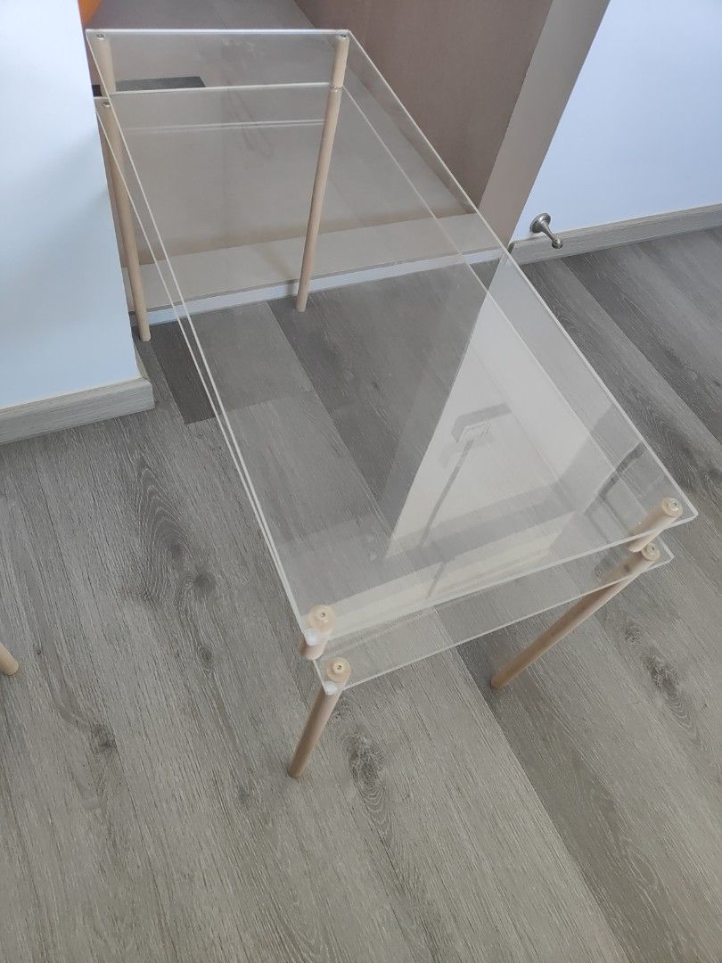 Stackable shelves (Category: Shelves, Cabinets & Racks) located in Singapore. Submitted by craftermsg71486 (Listing ID 1371001279, Image 2). Description: stackable shelves. legs are filmsy but can be tighten with Allen key. depth 35 length 80 height 40.