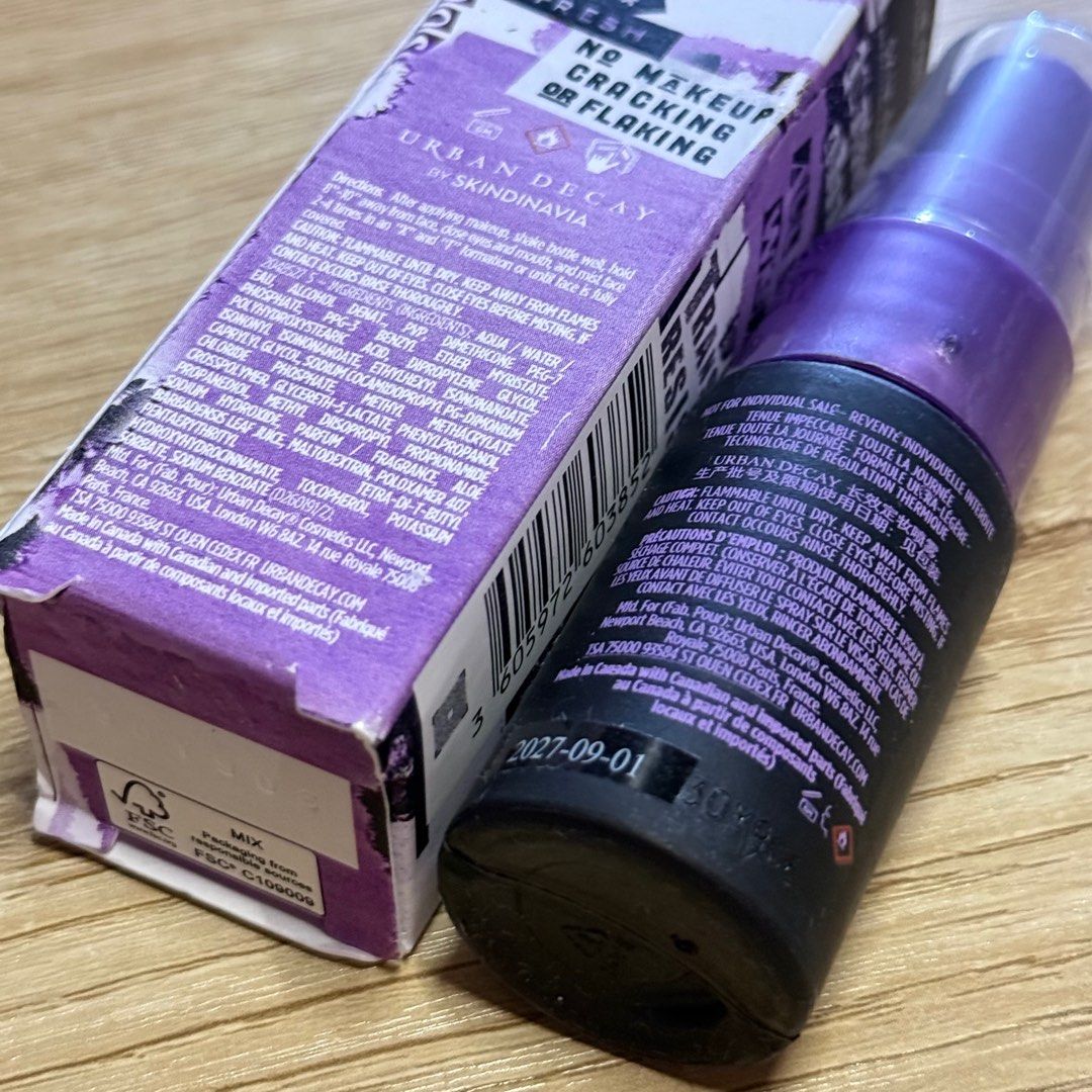 Urban Decay All Nighter Long Lasting Setting Spray 15ml (Category: Makeup) located in Muntinlupa City. Submitted by lovedbyapril (Listing ID 1371110113, Image 2). Description: Brand New Expiry: 2027-09-01 Waterproof, smudge-proof, and transfer-resistant fixing spray Natural, real skin finish Up to 16-hour wear Keeps makeup fresh all day Temperature control technology keeps skin feeling cooler to prevent makeup meltdowns Boosts makeup vibrancy Sup