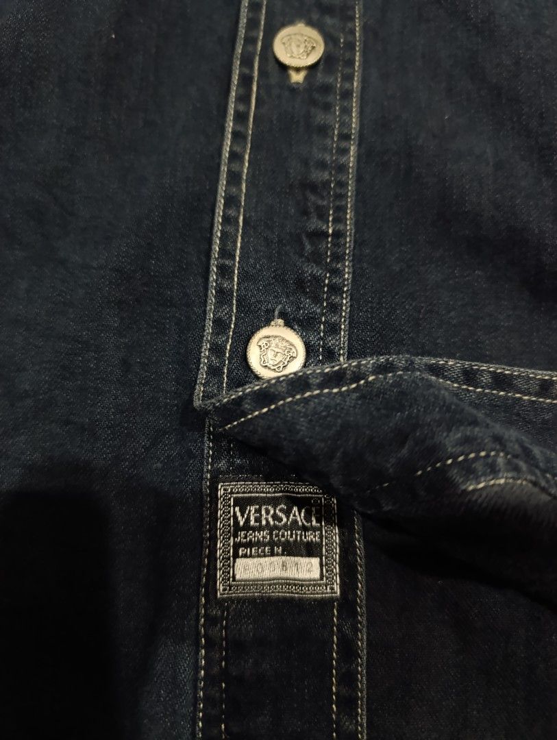 Versace jeans couture soft denim vest (Category: Luxury Apparel) located in Davao. Submitted by idioticthrifter (Listing ID 1371165369, Image 2). Description: versace jeans couture no issue large on tag fits up to xl dimes: 24 w x 30front 31back negotiable as always sir/maam.