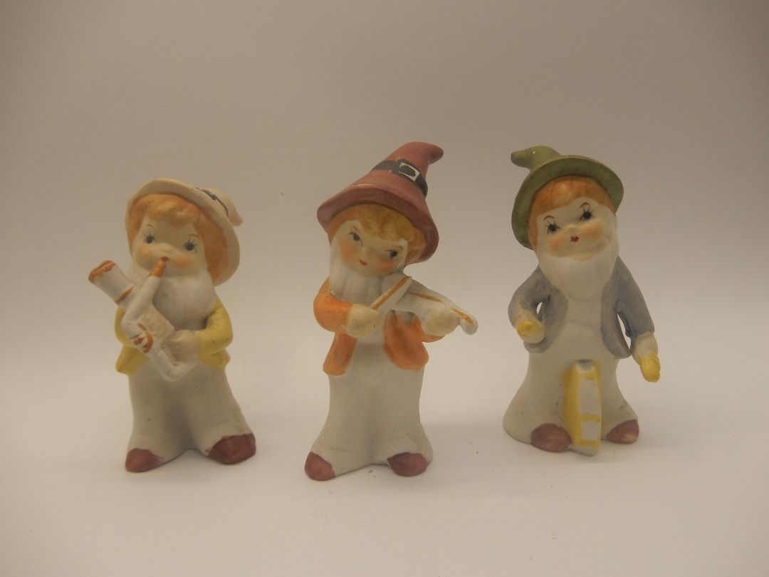Vintage ceramic elves playing musical instruments set of 3 circa mid ...