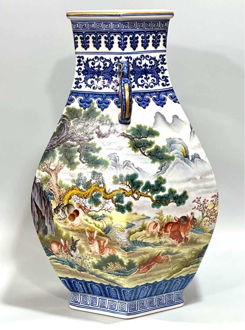 高麗青磁　双耳花瓶　瓷器　木箱　時代物 青龍・高麗青磁・青磁器・壺型花器・双耳壺・透かし壺・No