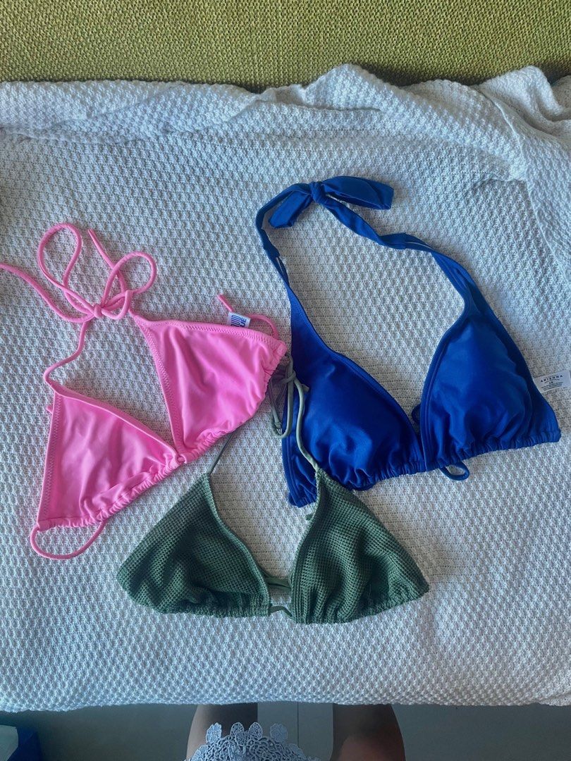 Bikini Top Bundle (Category: Bikinis & Swimsuits) located in Taguig. Submitted by hellokyky (Listing ID 1371235222, Image 1). Description: bikini tops from US. blue has padding, pink and green does not..