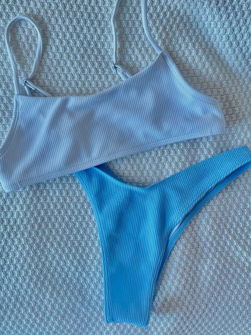 Blue and White Ribbed Bikini 2 Piece (Category: Bikinis & Swimsuits) located in Taguig. Submitted by hellokyky (Listing ID 1371240591, Image 1). Description: feel free to send offers fits: s to m.