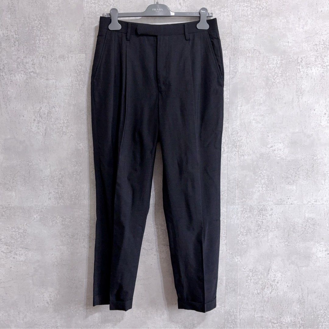 COMOLI 9SS WOOL 2TUCK PANTS 黑色羊毛雙打摺西裝褲b032, 他的