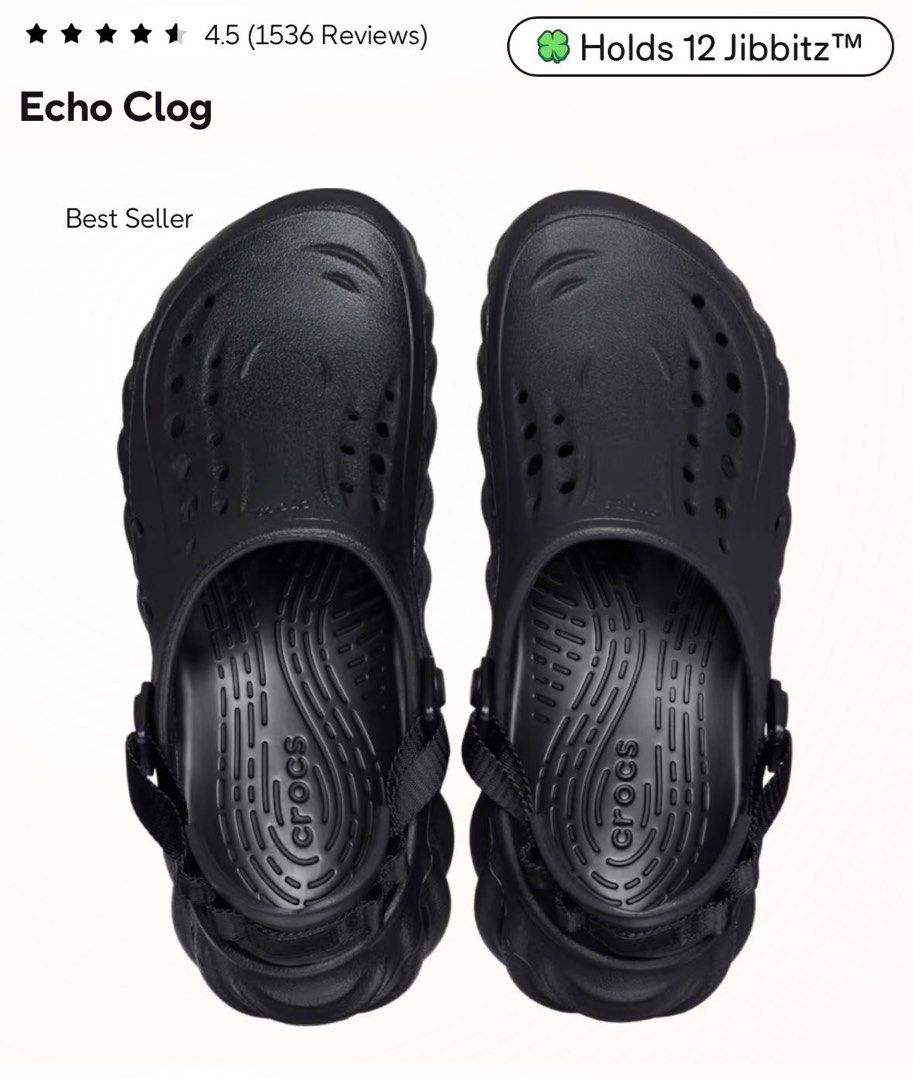 Crocs Echo clogs (Category: Flipflops and Slides) located in Singapore. Submitted by numyak (Listing ID 1371197704, Image 1). Description: Brand new with tag Comes with the jibbitz No trades Fixed price .