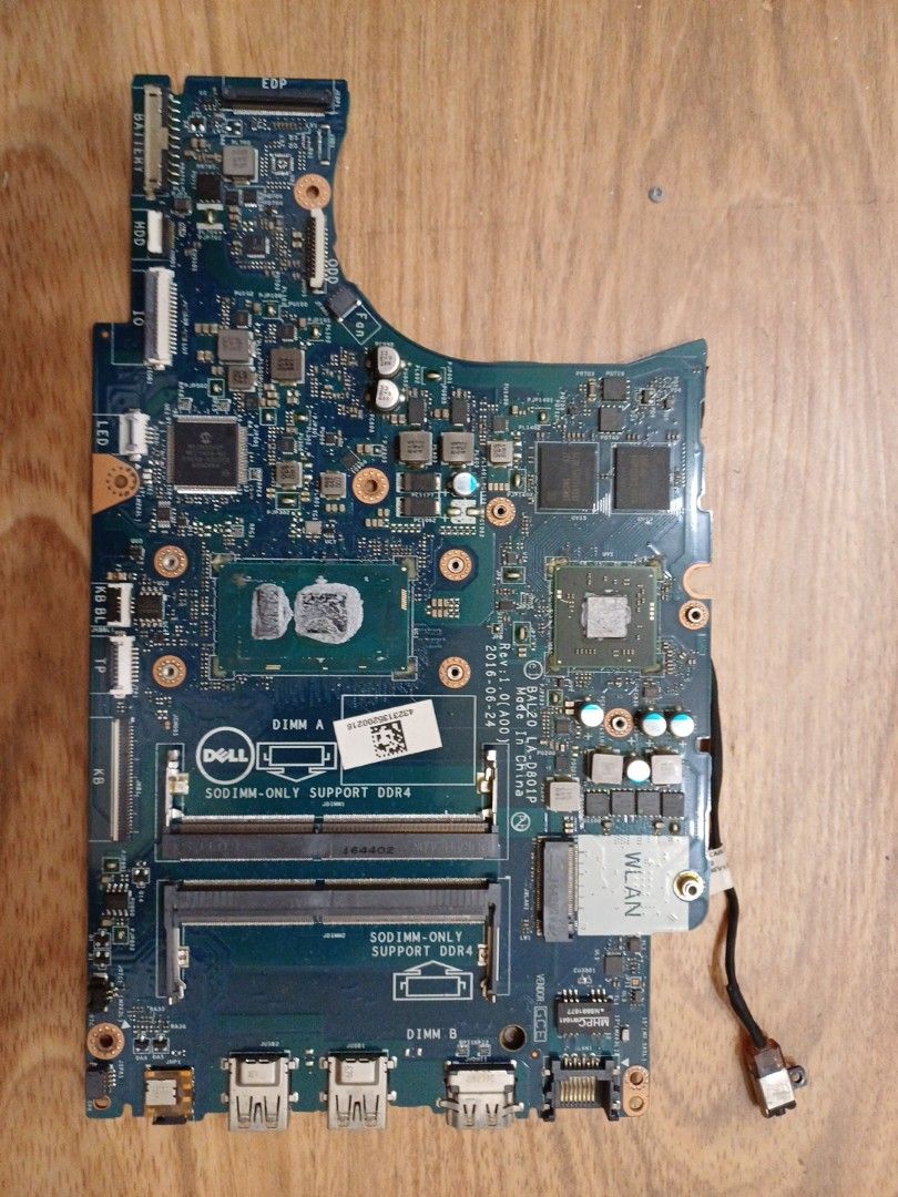 Dell Inspiron 5567 Motherboard (Category: Computer Parts) located in Singapore. Submitted by thejashmot93415 (Listing ID 1371282191, Image 2). Description: Hey there! Selling a Dell Inspiron 5567 motherboard. It's in great condition and works perfectly fine. It comes with the power connector. If you're looking for a replacement or upgrade, this is a good option. Feel free to ask any questions. I'm happy to help!.