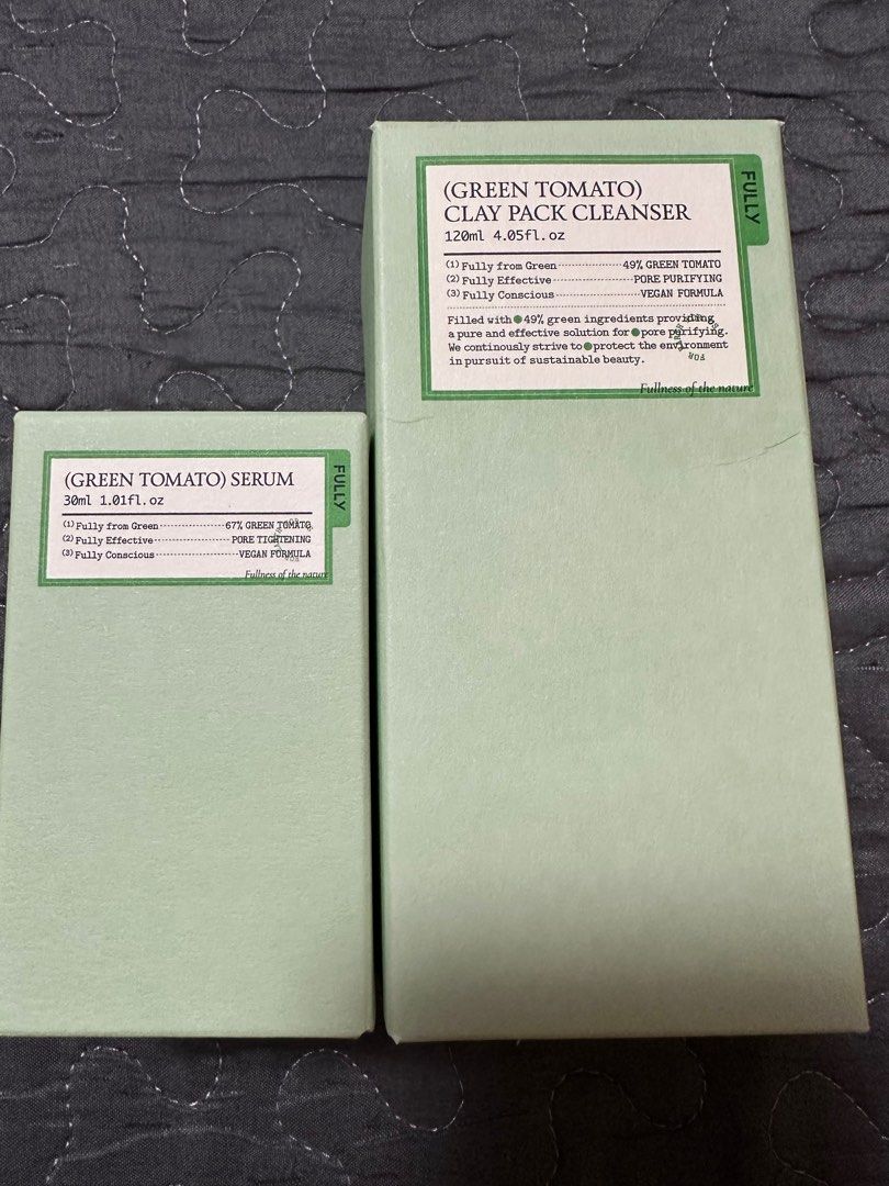 Green Tomato Serum & Clay Pack Cleanser (Category: Face Care) located in Mandaluyong City. Submitted by jim.dc (Listing ID 1371255105, Image 1). Description: Clay Pack Cleanser 120ml - Php300 Serum 30ml - Php250.