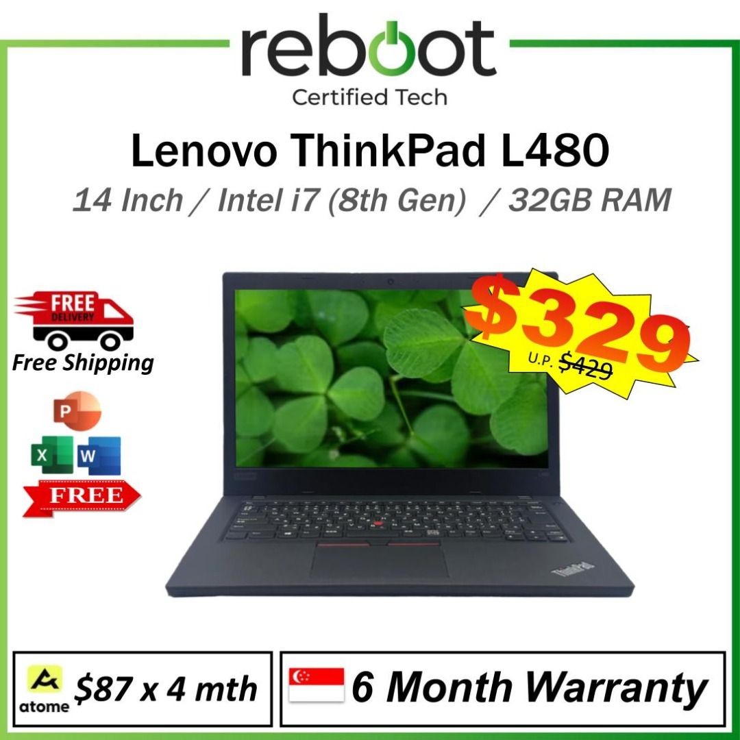 Lenovo L480 Laptop - 32GB RAM - Fast Boot Up Speed - 14 Inch FHD Big Screen - Free MS Office + Free Windows 11 - Fast Shipping - One Laptop for All - Runs Smooth - Save More - Buy Today!! (Category: Laptops & Notebooks) located in Singapore. Submitted by buyatfuji (Listing ID 1371279513, Image 1). Description: Click here for more special deal !!!! https://www.carousell.sg/u/buyatfuji/ 👨‍🔧 FREE Additional 3 𝐌𝐨𝐧𝐭𝐡 𝐖𝐚𝐫𝐫𝐚𝐧𝐭𝐲 !! First 1