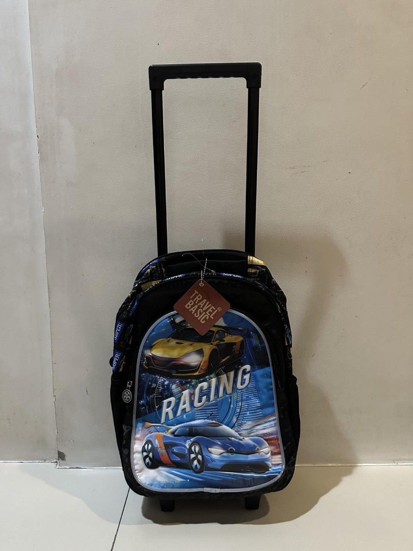 Racing Car Trolley backpack for boys (Category: Backpacks) located in Paranaque City. Submitted by daniertoystore (Listing ID 1371261335, Image 1). Description: onhand and ready to ship.